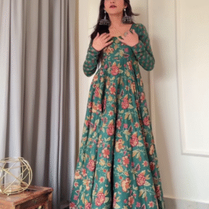 Elegant Green Floral Anarkali Dress – Timeless Ethnic Charm