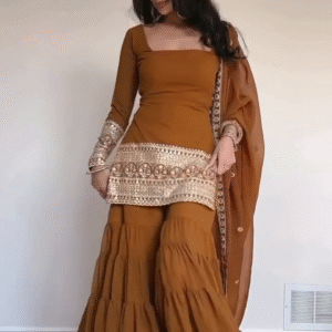 🌼 Golden Grace Sharara Set – The Perfect Blend of Royal Charm & Modern Chic ✨