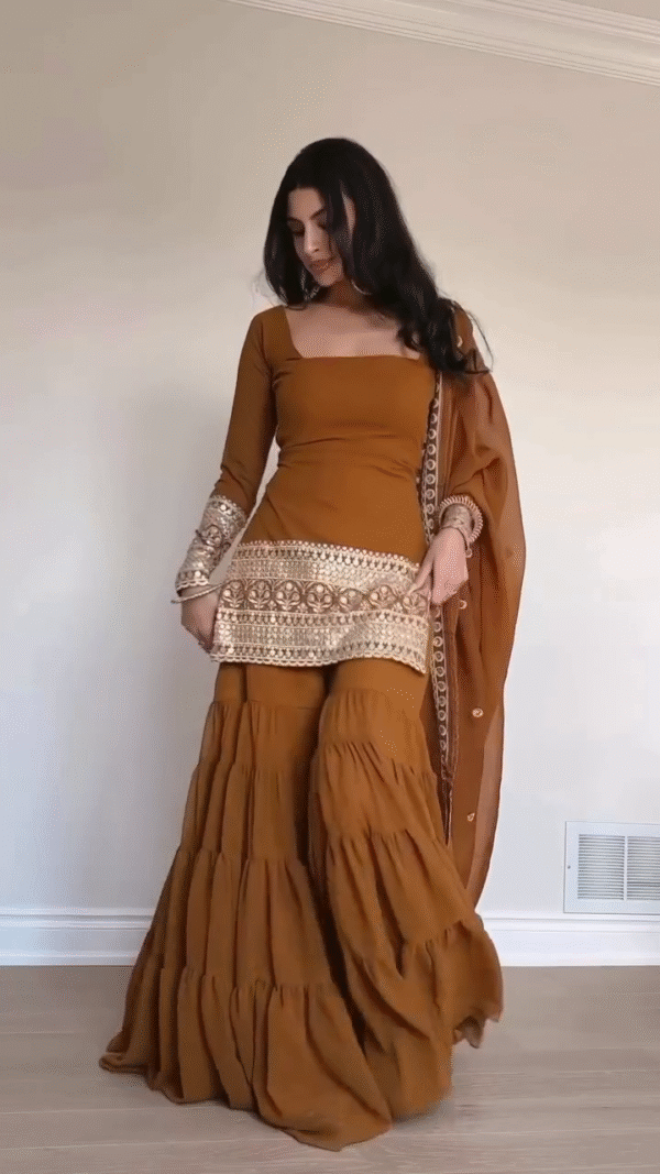 🌼 Golden Grace Sharara Set – The Perfect Blend of Royal Charm & Modern Chic ✨