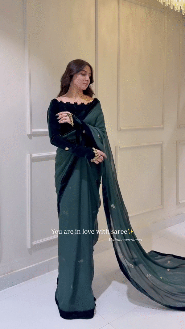 ✨ Enchanting Velvet Elegance Saree ✨ - Image 3