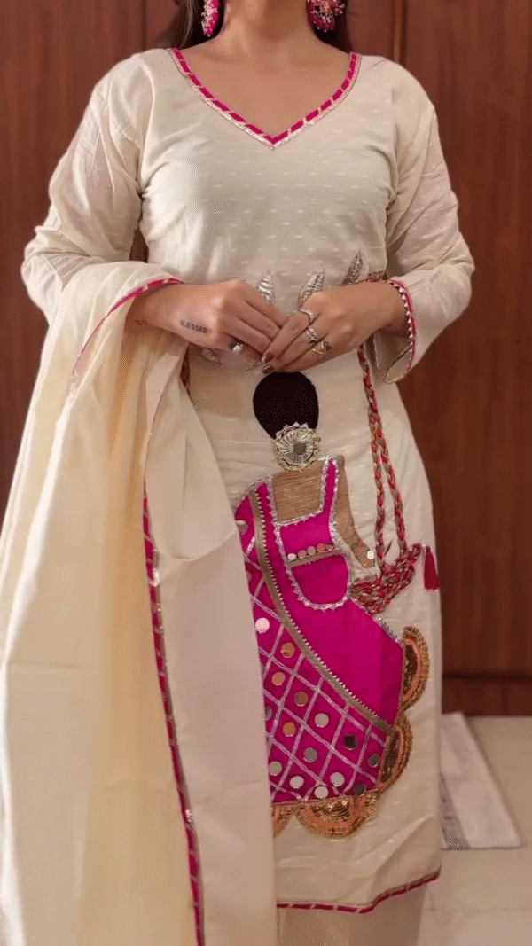 🌸 Royal Mirror Work Kurti Set – Elegant Ivory & Hot Pink Fusion Ensemble 🌸 - Image 8