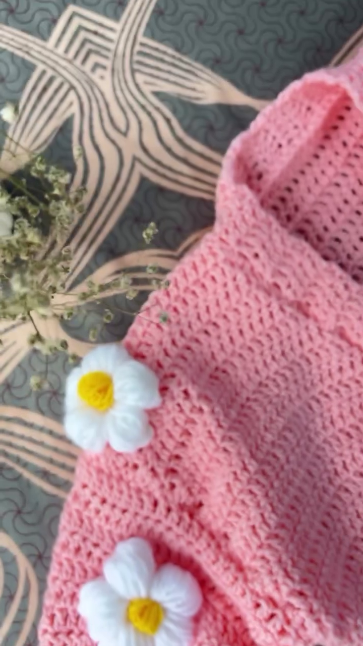 Handmade Crochet Pink Flower Cardigan | Cozy Daisy Knit Sweater (XXS–XXL) - Image 10