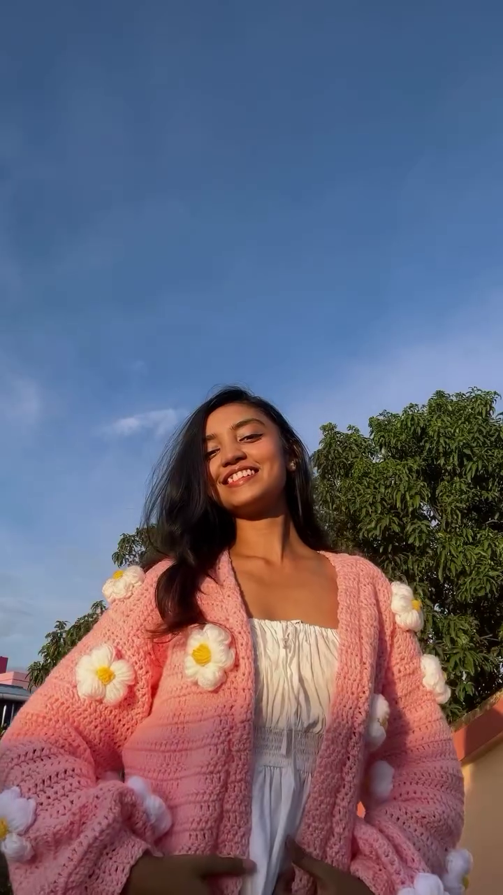 Handmade Crochet Pink Flower Cardigan | Cozy Daisy Knit Sweater (XXS–XXL) - Image 4