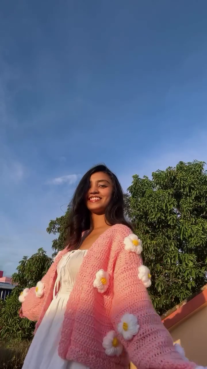 Handmade Crochet Pink Flower Cardigan | Cozy Daisy Knit Sweater (XXS–XXL) - Image 6