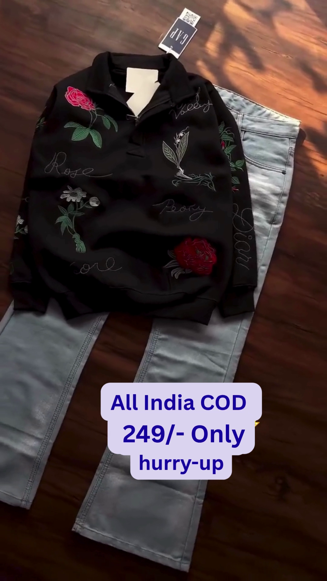 Floral Embroidered Sweatshirt & Jeans Combo πΈ | Stylish Winter Collection for Men | Trendy Casual Outfit