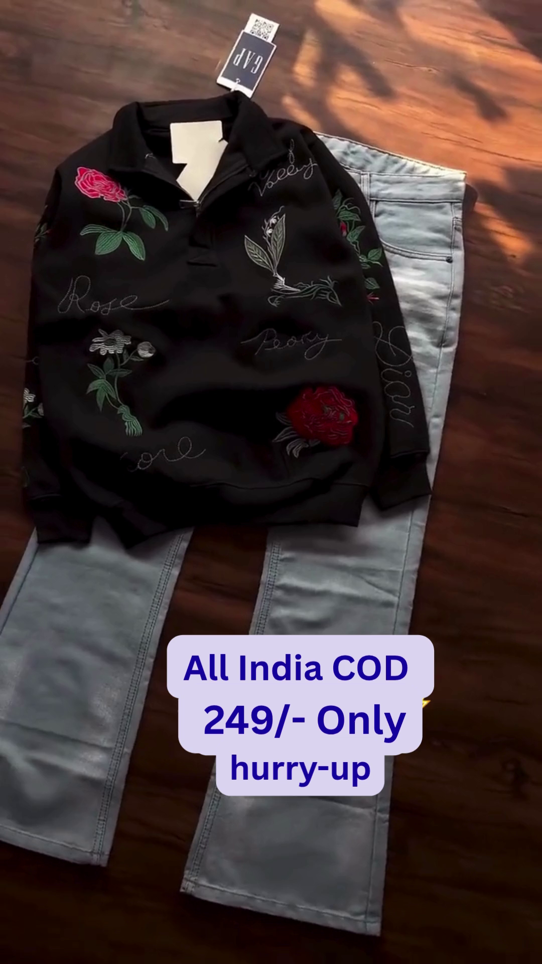 Floral Embroidered Sweatshirt & Jeans Combo πΈ | Stylish Winter Collection for Men | Trendy Casual Outfit - Image 5