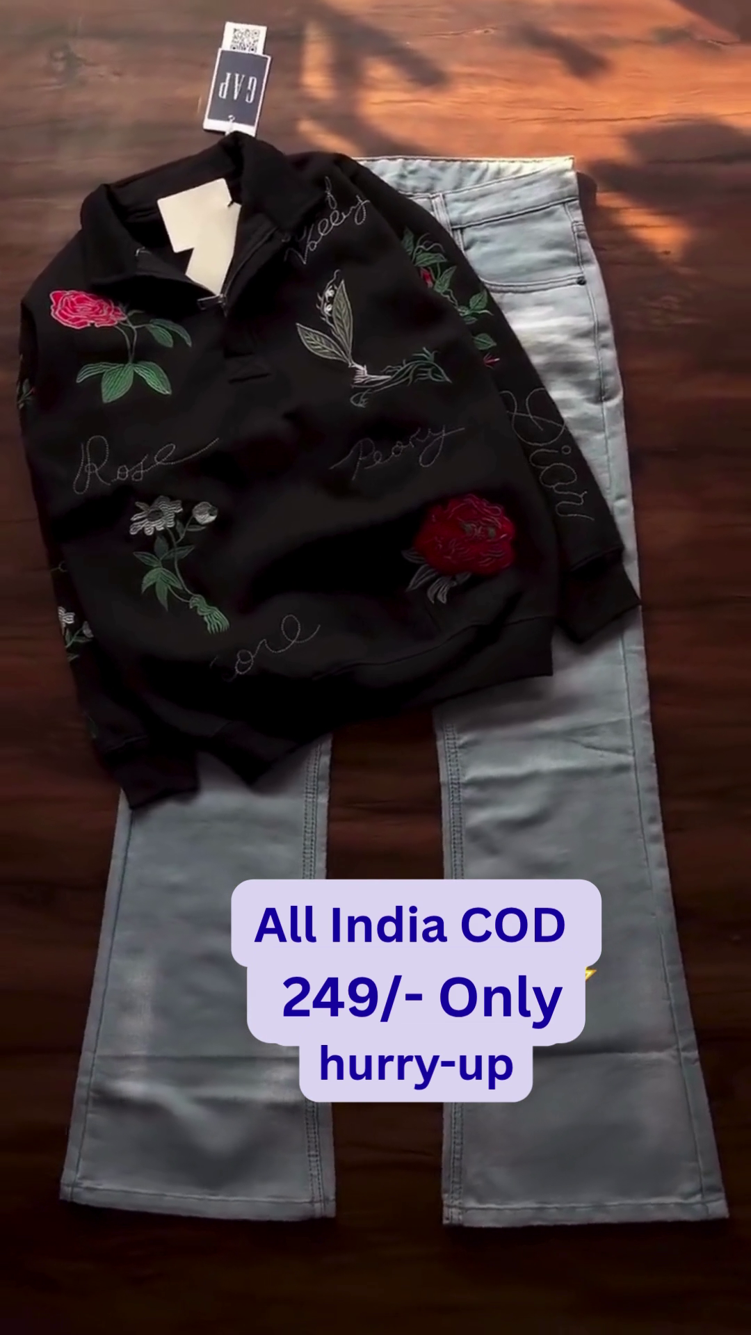 Floral Embroidered Sweatshirt & Jeans Combo πΈ | Stylish Winter Collection for Men | Trendy Casual Outfit - Image 6