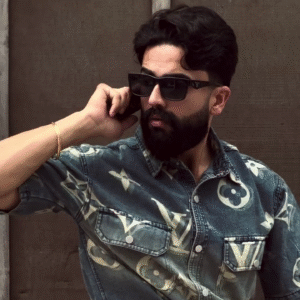 Retro Luxe Men’s Denim Shirt 👕 | Vintage LV-Inspired Print | Classic Street Style Vibe