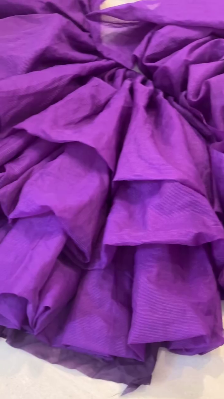 Royal Plum Multi-Layered Ruffle Gown for Women | Premium Flowing Ball Gown with Voluminous Tiers & Puff Sleeves | Elegant Evening & Photoshoot Dress - Image 9