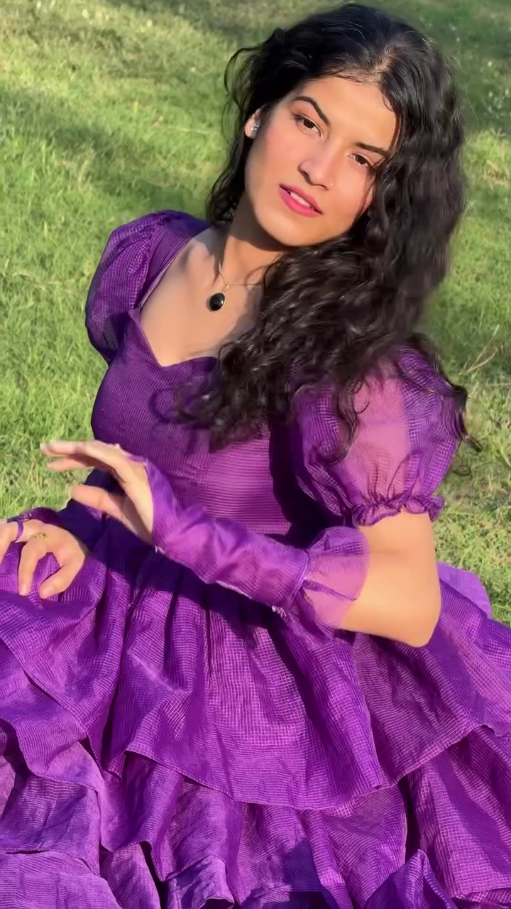 Royal Plum Multi-Layered Ruffle Gown for Women | Premium Flowing Ball Gown with Voluminous Tiers & Puff Sleeves | Elegant Evening & Photoshoot Dress - Image 4