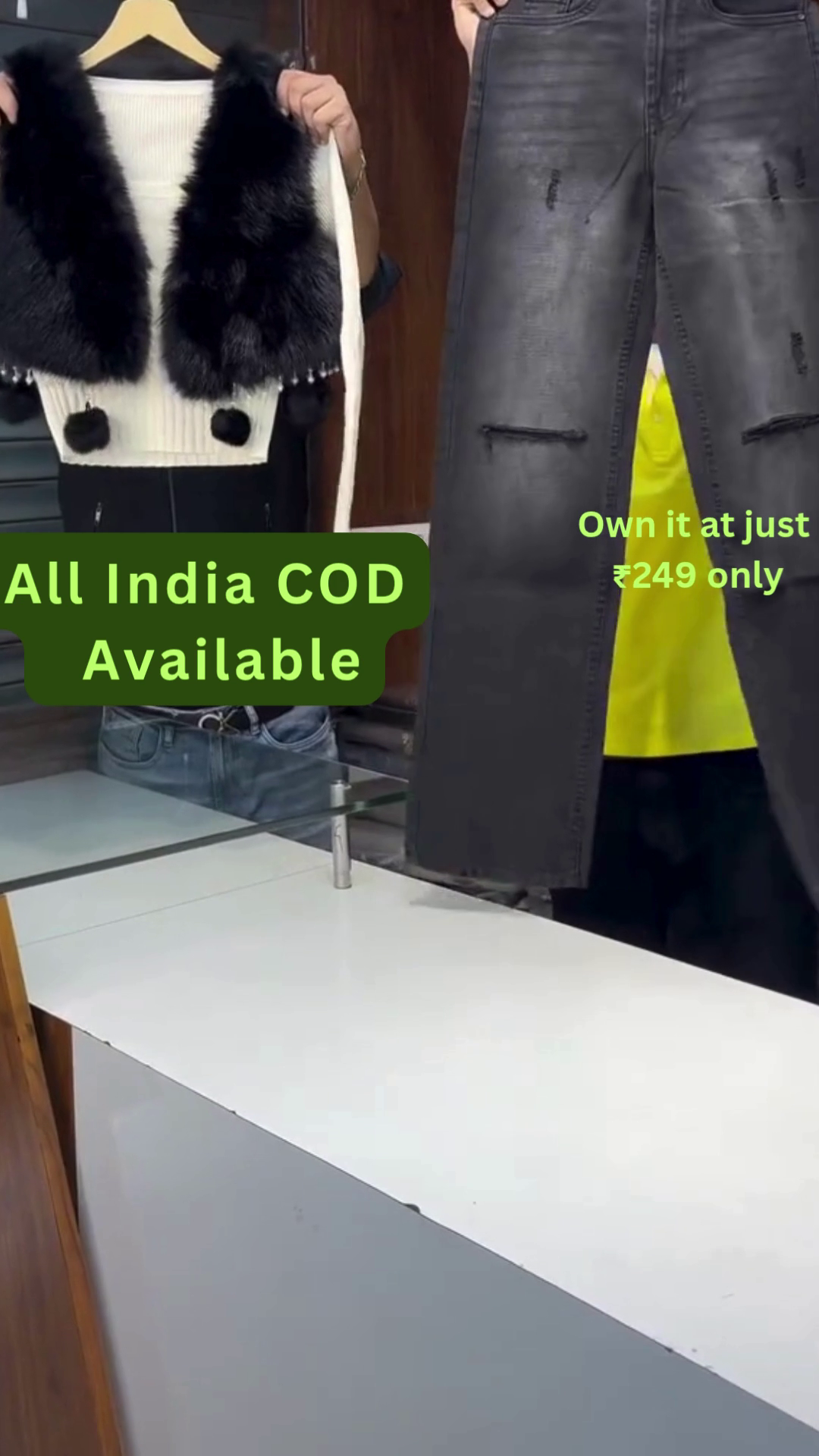 Fur Winter Crop Top & Premium Denim Combo – Luxury Warm Wear Collection - Image 3