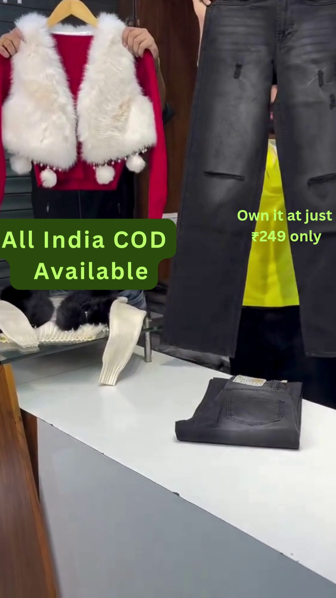 Fur Winter Crop Top & Premium Denim Combo – Luxury Warm Wear Collection - Image 4