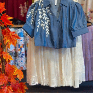 ✨Embroidered Denim Top & Floral Net Skirt Elegant Co-Ord Set✨