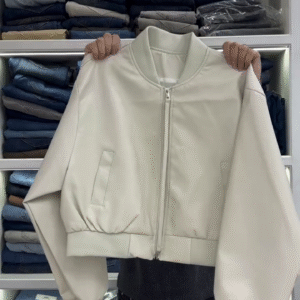 🤍 Minimal Luxe Cropped Bomber Jacket – Modern, Chic & Effortlessly Cool 🤍