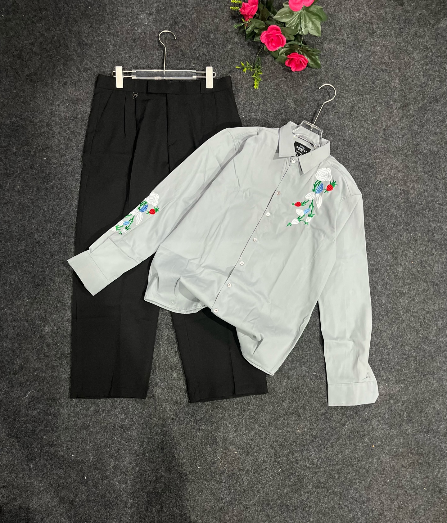 🌹 Urban Bloom Embroidered Shirt & Trouser Co-Ord Set – Premium Style | Multiple Designs & Colors | XXS–XXL 🖤🤍 - Image 3