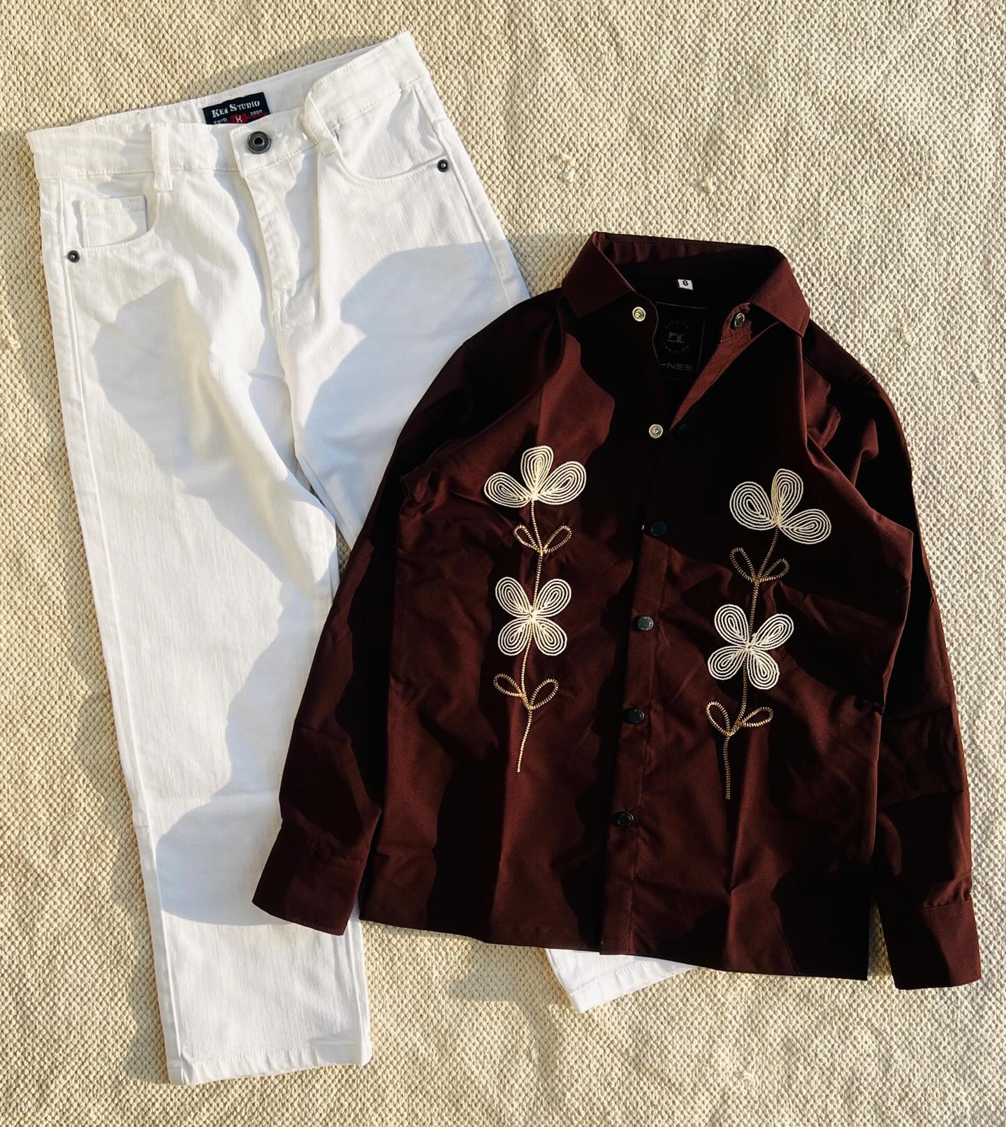 🍷 Majestic Crest Embroidered Shirt & White Denim Co-Ord Set – Premium Statement Wear | Multiple Colors & Designs | XXS–XXL 🤍 - Image 4