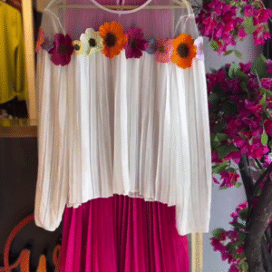 🌸 Bloom Grace Floral Sheer Top & Pleated Skirt Co-Ord Set – Elegant Party Wear | Multiple Colors & Designs | XXS–XXL 💖