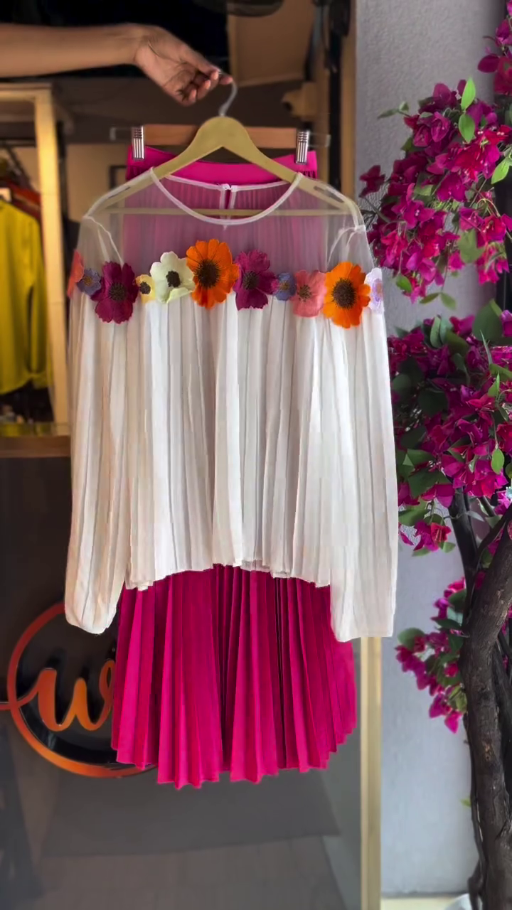 🌸 Bloom Grace Floral Sheer Top & Pleated Skirt Co-Ord Set – Elegant Party Wear | Multiple Colors & Designs | XXS–XXL 💖