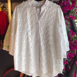 🤍 Elegant White Schiffli Embroidered Shirt – Timeless Feminine Charm