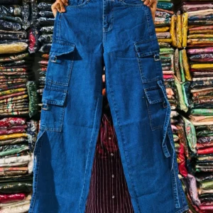 Trendy Light Blue Wide-Leg Denim Cargo Jeans – Utility Meets Street Style