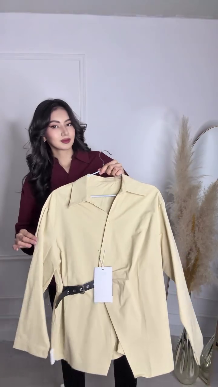 Refined Elegance: Burgundy Woven Shirt with Waist Button Detail - Image 8