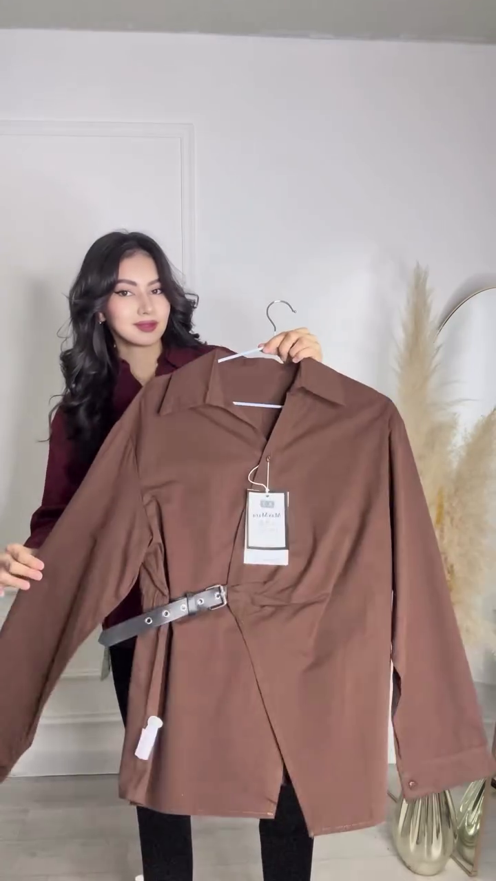 Refined Elegance: Burgundy Woven Shirt with Waist Button Detail - Image 7