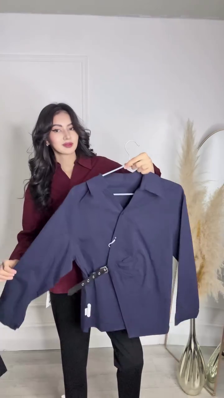 Refined Elegance: Burgundy Woven Shirt with Waist Button Detail - Image 6