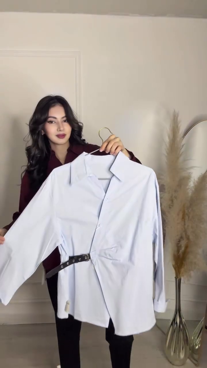 Refined Elegance: Burgundy Woven Shirt with Waist Button Detail - Image 4