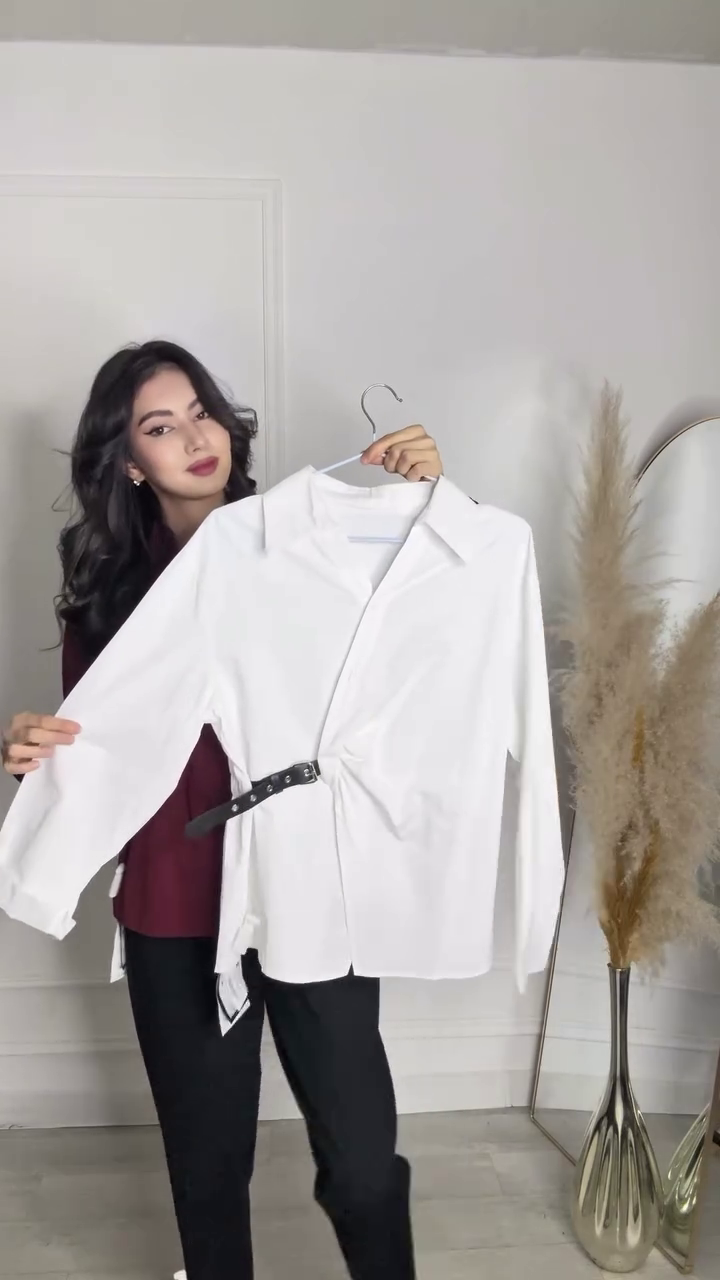 Refined Elegance: Burgundy Woven Shirt with Waist Button Detail - Image 3