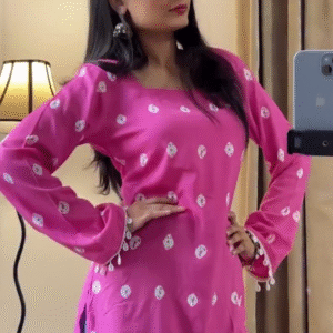 Vibrant Elegance: Rani Pink Printed Short Kurta