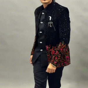 Bold Elegance: A Modern Statement in Black Embroidered Couture