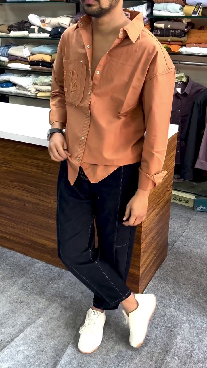 Bold Casual Style: Carrot Orange Cotton Shirt for a Modern Everyday Look - Image 3