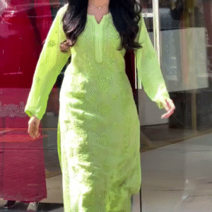 Timeless Elegance: Green Chikankari Embroidered Long Kurti with Pants