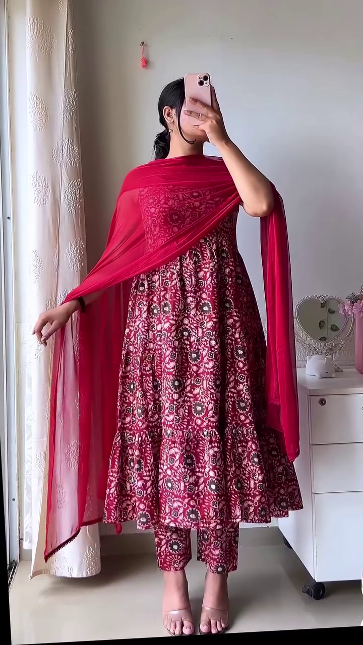 Elegant Navy Blue Cotton Angrakha Kurta Set with Handcrafted Floral Prints – Ethnic Charm Meets Comfort - Image 2