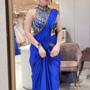 Royal Blue Designer Saree Gown – Glamorous Partywear Elegance