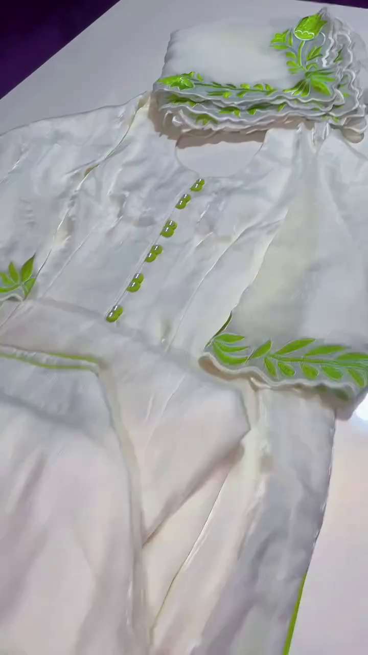 White & Lime Green Ethnic Suit Set – Elegant Traditional Wear - Image 3