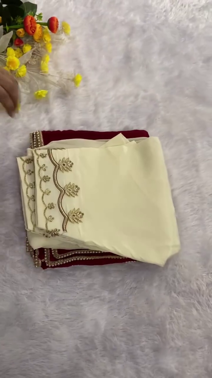 Graceful Cream Embroidered Dress Material with Rich Detailing