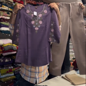 Elegant Embroidered Kurta Pant Set – Stylish Purple Kurti with Straight Pants for Graceful Everyday & Festive Wear