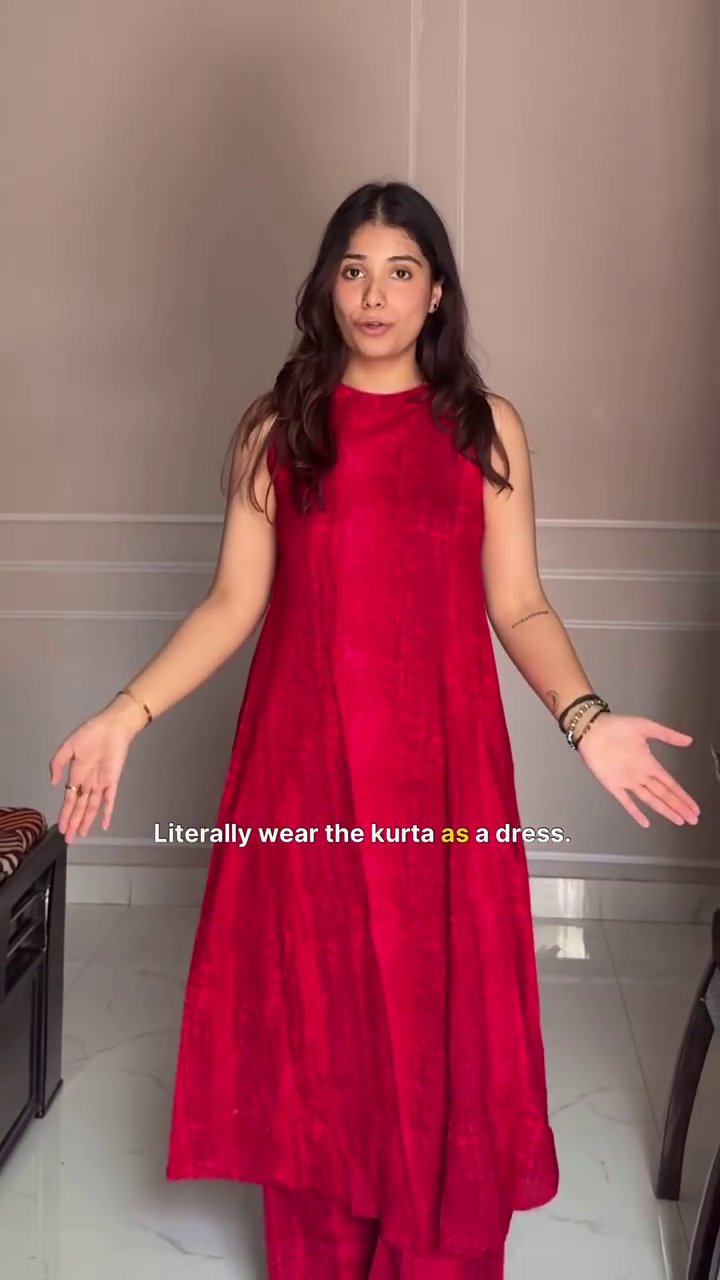 Elegant Red A-Line Kurta Dress – Effortless Fusion Wear for Modern Women - Image 3
