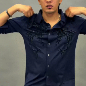 Premium Rust Embroidered Shirt for Men – Bold Statement Party & Casual Wear