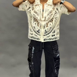 Trendy Menβs Crochet Mesh Shirt β Stylish, Breathable & Perfect for Modern Casual Looks