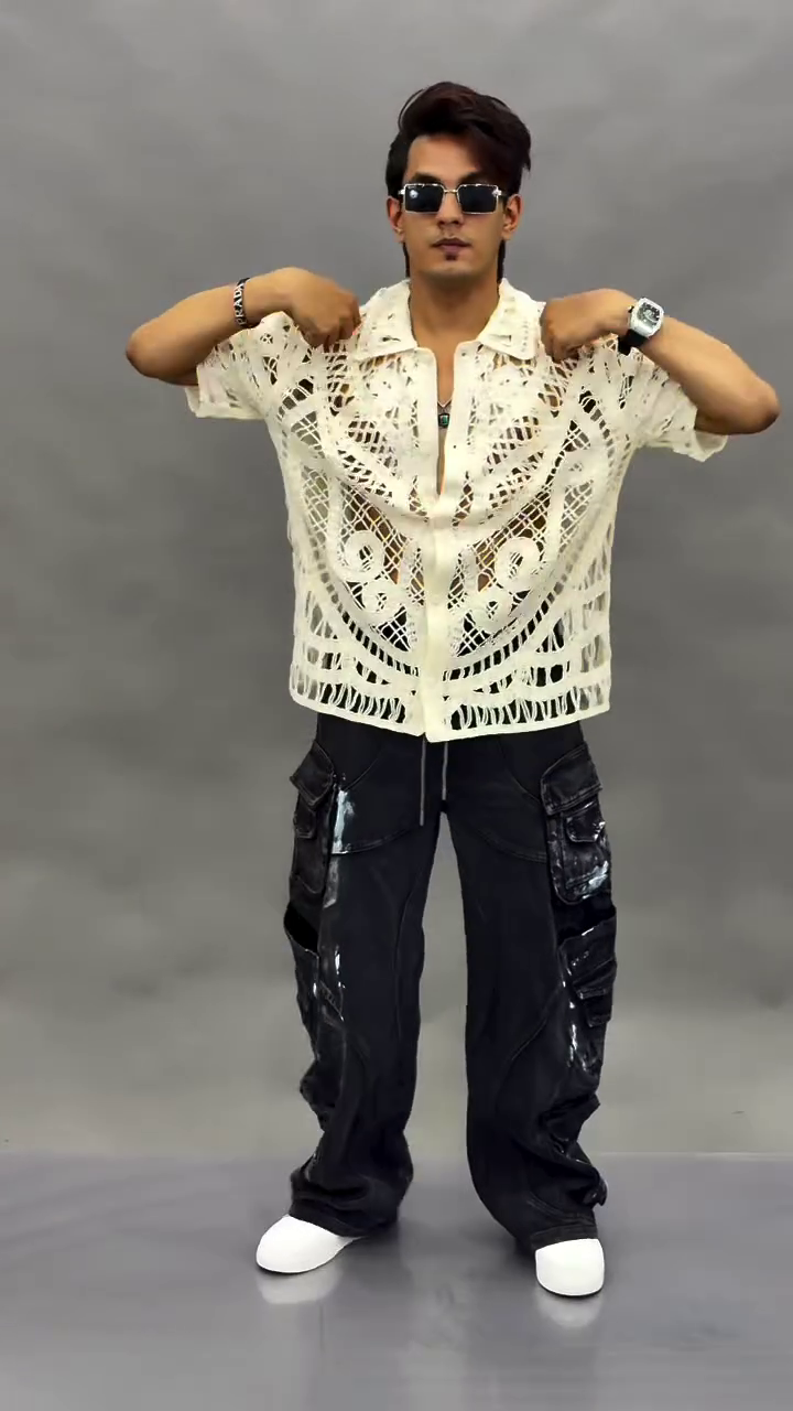 Trendy Men’s Crochet Mesh Shirt – Stylish, Breathable & Perfect for Modern Casual Looks