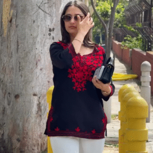 🖤 Elegant Black Kurti with Red Embroidery – Classic Style with a Bold Touch ❤️