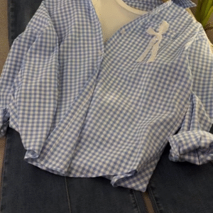 Effortlessly Chic Blue Check Shirt & Denim Skirt Set – Your Everyday Style Upgrade
