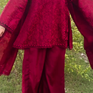 Royal Red Elegance: Premium Embroidered Suit Set for Festive & Occasion Wear
