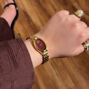 Elegant Women's Oval Dial Gold Bracelet Watch