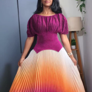 Elegant Women's Ombre Pleated Maxi Dress – Stylish Party & Casual Wear
