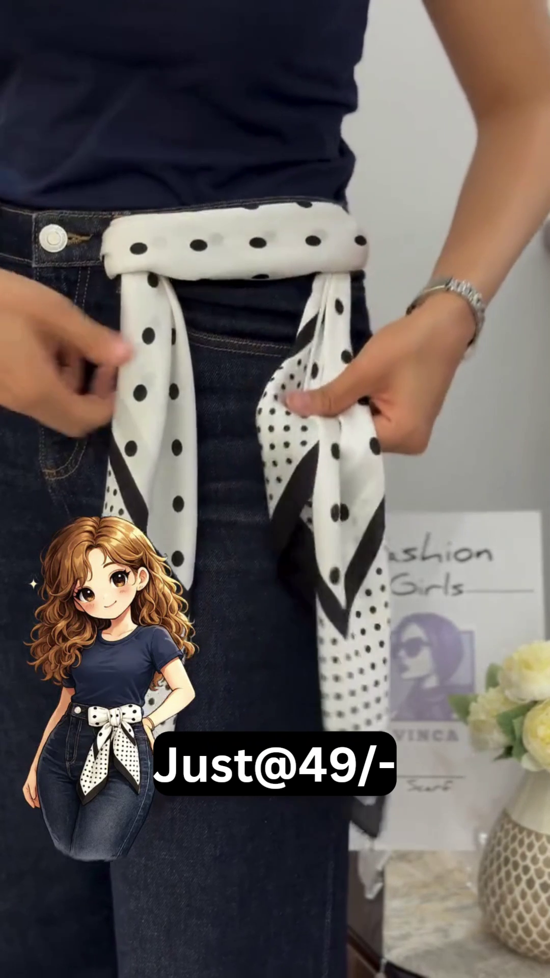 Women's Polka Dot Scarf Belt – Trendy Waist Tie for Jeans, Dresses & Casual Outfits - Image 2