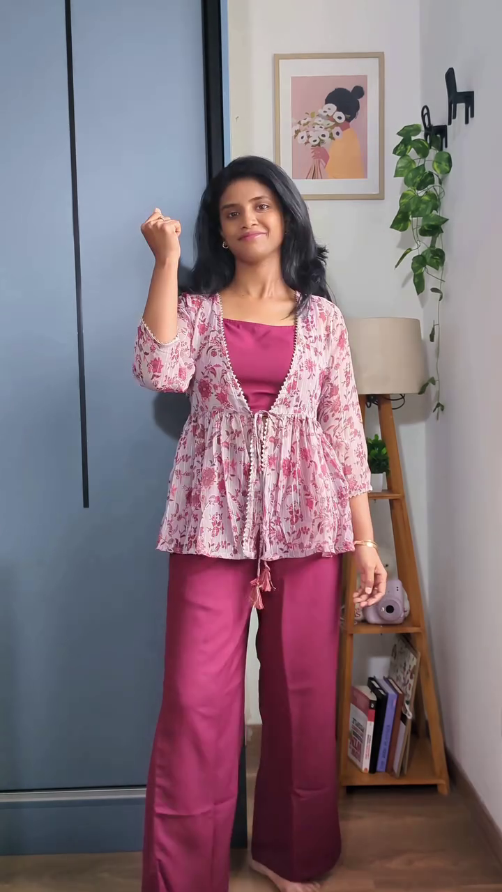 Women's Floral Printed 3-Piece Co-Ord Set – Stylish Shrug, Inner Top & Palazzo Set - Image 2