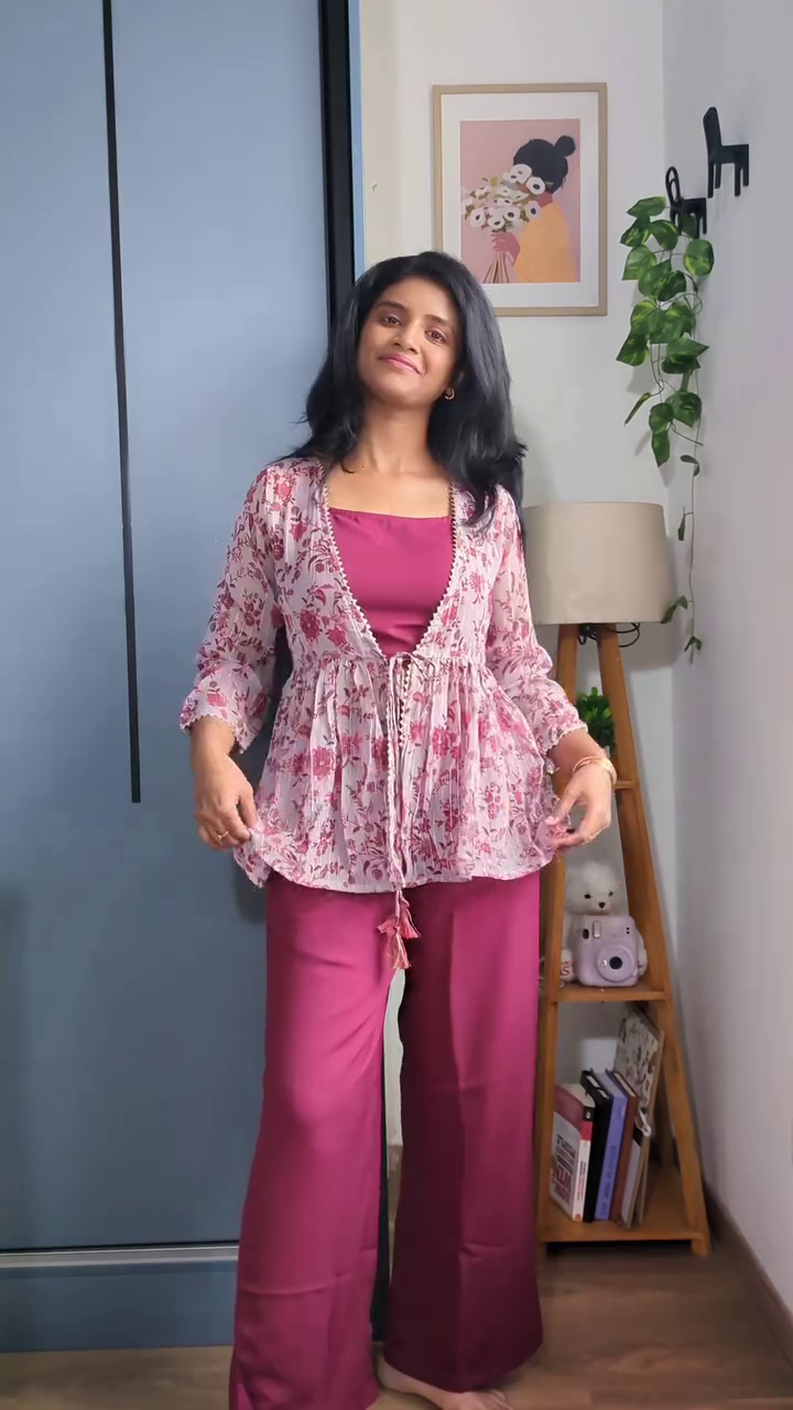 Women's Floral Printed 3-Piece Co-Ord Set – Stylish Shrug, Inner Top & Palazzo Set